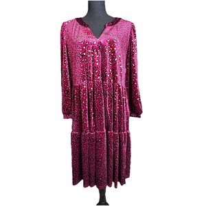 Umgee Dress Large NWT Dress Maroon With Gold Cheetah Spots Womens Dress